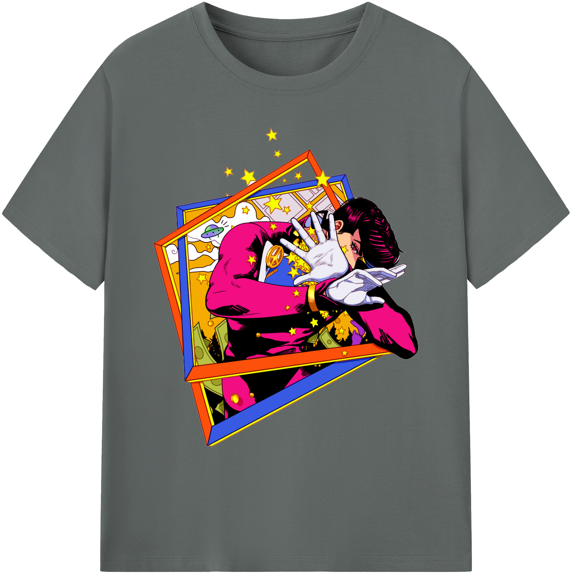 （画像用） ジョジョの奇妙な冒険 ひがしかた じょうすけ JoJo's Bizarre Adventure Higashikata Josuke 綿100％ メンズ半袖Tシャツ｜肌触りやわらか＆通気性